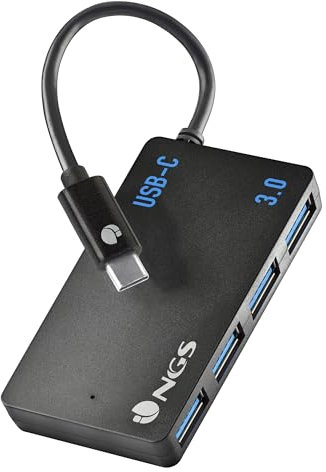 NGS Wonder IHUB4 - Hub USB-C, Contiene 4 Puertos, Archivos de Alta Velocidad, Compatible con USB 1.0-1.1 - 2.0 y 3.0, Negro