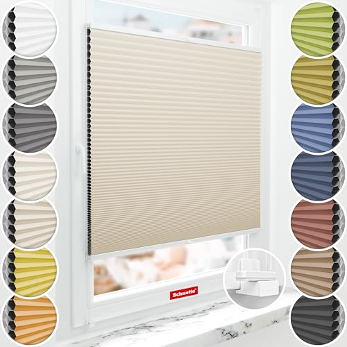 Schuette® Wabenplissee ohne Bohren ● Blackout x Honey ● The Dune (Beige) ● 100x200cm (Breite x Höhe) ● Suprafix Klemmhalter X ● 60 Sekunden Montage