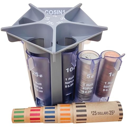 CO5IN1 Tube de trieur de pièces de monnaie avec enveloppes de pièces, machine à compter, organiseur de pièces et rouleau de monnaie, vide votre tirelire et tirelire, précis et facile à utiliser