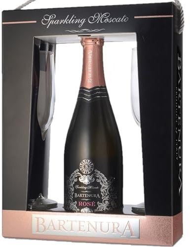 Bartenura Sparkling Moscato Rosé Gift Set with 2 Champagne Flutes – Elegant Italian Wine in a Decorative Box, For Her, Ideal for Celebrations & Special Occasions
