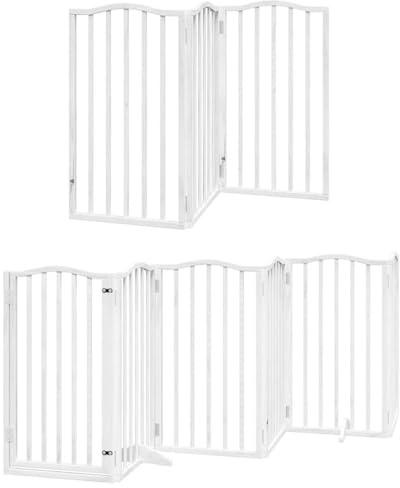 vidaXL Dog Gate Folding Door, White 12 Panels 600 cm, Poplar Dog Gate with Door, Stair Gate