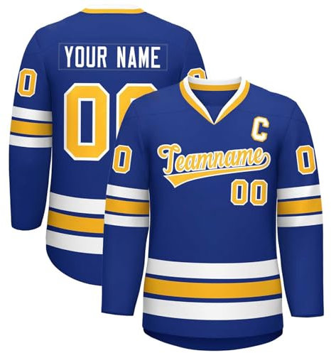Eishockey Trikot Personalisiertes,Hockey Kostüm für Männer Frauen,Locker Atmungsaktiv Eishockey Trikots mit Eigenem Namen Nummer Logo & Teamname,Sporttrikot Teamuniformen für Fans(#C Dark Blue)