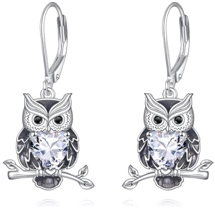 ONEFINITY Eule Ohrringe 925 Sterling Silber Eule baumeln Ohrringe Birthstone Tiere Schmuck Geschenke für Damen