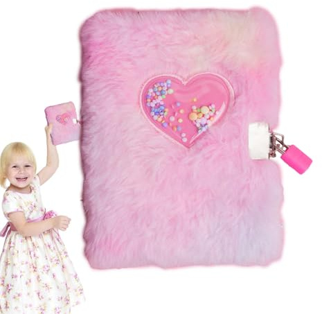 Secret Heart Journal - Lockable Writing Pad, Plush Kids Diary | Cuaderno decorativo para niñas, diseño de tapa dura difusa, historia personal, colección de pensamientos diarios, regalo escolar ideal