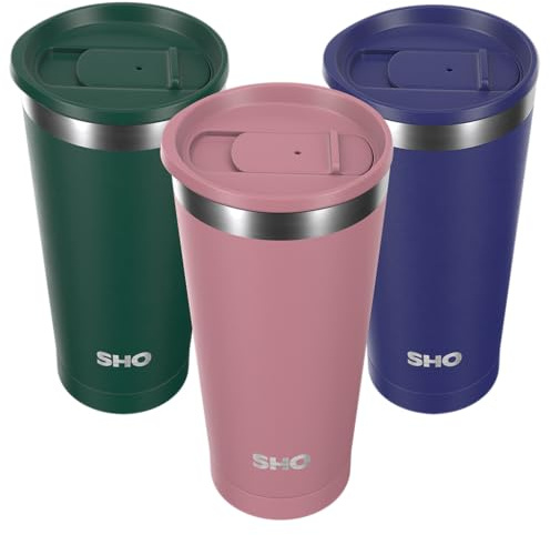SHO Calix Insulated Stainless Steel Coffee Cup (Vintage Rose, 500ml) | 2 Lids - Slider & Straw, Splash-Proof, 6H Hot, 12H Cold, Tumbler, BPA-Free