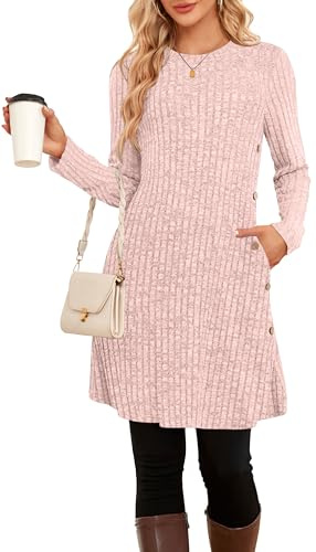 SENBATU Robe Pull d'hiver à Manches Longues pour Femme Tunique boutonnée avec Poches