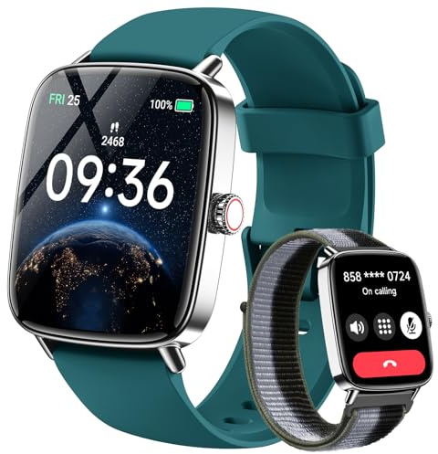 Gydom Smartwatch Herren mit Telefonfunktion 1.85 2 Armbänder Fitnessuhr Fitness Tracker Herzfrequenz/SpO2/Schlafmonitor/IP68 Wasserdicht Sportuhr Schrittzähler Uhr für Samsung Android iOS Grün