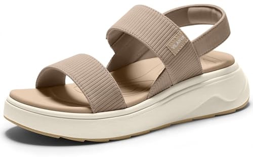 Vilanva Women's platform sandals Comfortable Cushioned Walking Shoes with Soft Insole Backstrap Casual Open Toe Summer Sandals Taupe Size 8