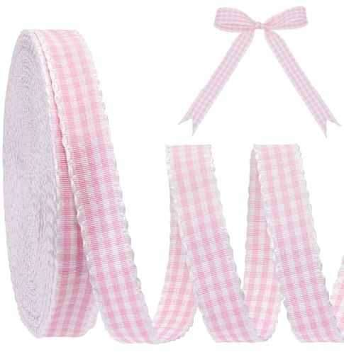 PH PandaHall Cinta a cuadros rosa de 15 mm, de poliéster, para envolver regalos, ramos de flores, coronas, árbol de Navidad, decoración de festividades