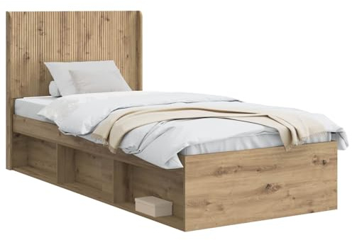 vidaXL Bettgestell mit Stauraum und Kopfteil Artisan-Eiche 90 x 190 cm, Moderner Bettgestell, stylische Kopfteil, rechteckiger Stauraum, platzsparende Möbel für Dein Schlafzimmer