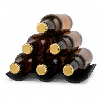 Flaschenhalter Kühlschrank für 6 Flaschen – Stapelhilfe mit 3 Mulden gegen Wegrollen – für Bierflaschen, Getränkeflaschen und Glasflaschen – platzsparende Kühlschrank Organisation (3 Mulden - 19cm)