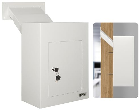 Durabox Durchgehender Wand-Briefkasten mit Schloss für Post, Schecks, Briefe, Bargeld und mehr für Zuhause, Büro und gewerbliche Nutzung (D700) (grau)
