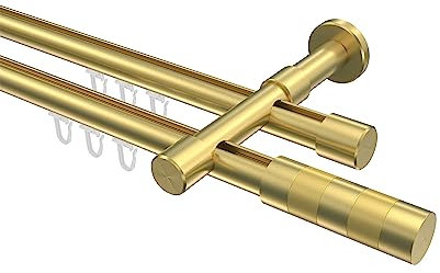 Interdeco Gardinenstangen mit Innenlauf Messing Optik 20 mm Ø 2-läufig Prestige Mavell, 400 cm