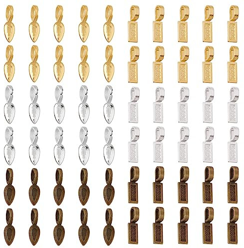 PH PandaHall 1 Box 120pcs Leaf Shape and Rectangle Shape Tibetan Style Glue-on Flat Pad Bails Pendant Cabochon Jewellery Findings, mixed color, 21x8x6mm, Hole: 4x6mm