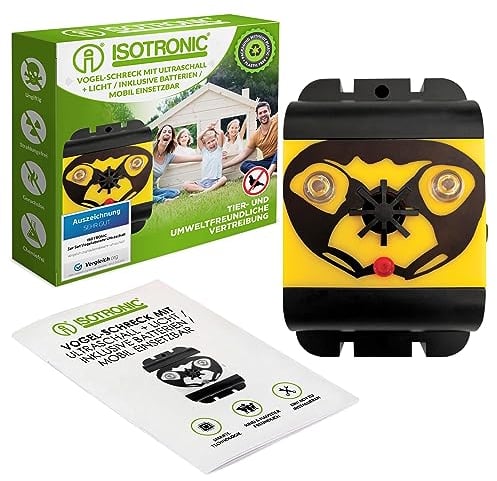 ISOTRONIC® Répulsif pour Oiseaux à Foudres et Ultrasons Répulsif Contre Les Pigeons Mouettes et Autres Animaux comme Chats sur Le Balcon Fenêtres pour Protection Arbre fruitier