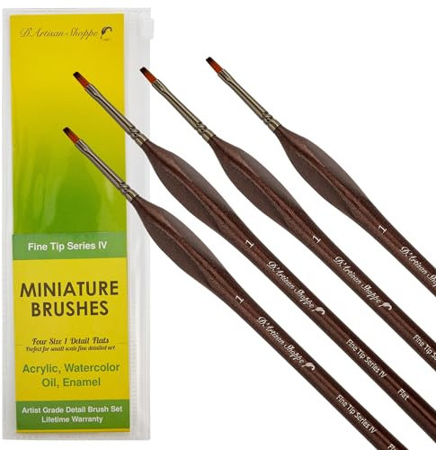 Small Paint Brush Set Craft. 4 pc Flat Paint Brushes for Acrylic Painting Size 1. Model Brush for Dry Brushes Warhammer 40K, Paint by Numbers, Mini Detail Hobby Art Touch Up Miniature Painting