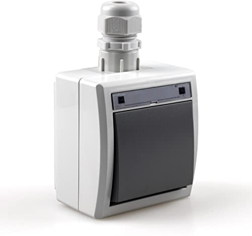 Naka24 Steckdosenprogra Aufputz Steckdosenprogramm Feuchtraum Schuko AQUANT (IP65 Schalter 1201-65), Weiß - Grau