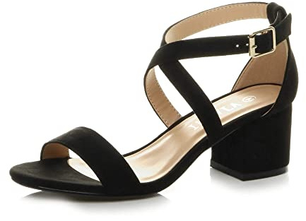 AJVANI Womens ladies mid low block heel peep toe ankle strap strappy party sandals size
