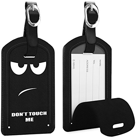 [2 Stück] Fintie Kofferanhänger aus Kunstleder, Gepäckanhänger ID Etikett mit Adressschild Namenschild für Reisetasche Koffer, Don't Touch