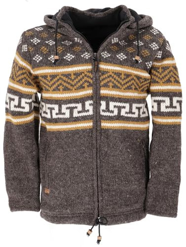 GURU SHOP, Cardigan in Lana con Motivo Nordico, Cardigan Marrone/senape, Modello 4, Dimensione Indumenti:S, Giacche, Cardigan e Poncho