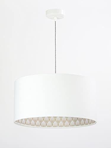 Licht-Erlebnisse Stilvolle Hängeleuchte Weiß Beige Muster Ø40cm Velours Optik Schlafzimmerlampe Wohnzimmer Lampe TOMMY