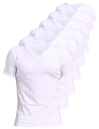 Comfneat Men's 6-Pack Undershirts 100% Cotton Comfy V-Neck T-Shirts (White 6-Pack, Small)