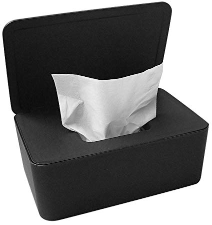 Fnsky Wet Wipes Storage Box, Dry Wet Tissue Paper Case Napkin Storage Box Holder, Baby Wipes Dispenser Holder with Lid for Home Office (Black)