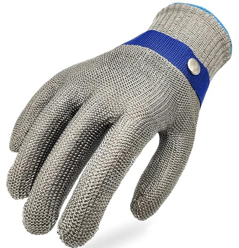 TS SAFETY HAND PROTECTOR 2.0 ANSI A9 Cut Resistant Glove Stainless Steel Mesh Metal Wire Glove Durable Rustproof Reliable Cutting Glove for Meat Processing, Food Cutting (Large