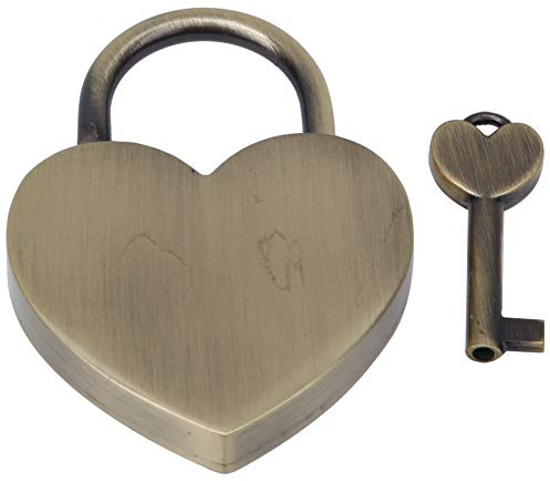 Cadenas cœur mini clé poli doré ancien, sécurité élégante pour bagages sac main journal intime livre boîte bijoux, cadenas décoratif métallique for voyage bureau maison cadeau