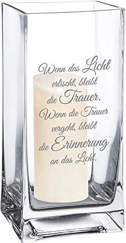 Blumenvase mit Gravur zum Trost, Vase aus Echtglas, Deko Windlicht, Trauergeschenk für Verwandte und Freunde