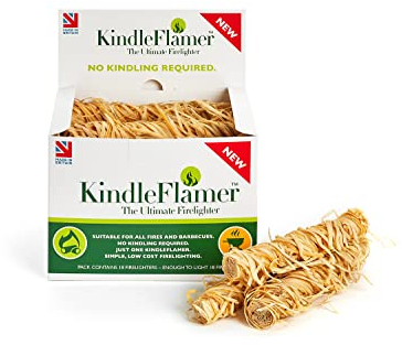 KindleFlamer Firelighters with Kindling – 18 Units Natural Fire Lighters for Wood Burner Firepit Bbq Pizza Oven Fireplace Chimenea Barbecue Fire Starter – Firestarter for Log Coal Charcoal Briquette