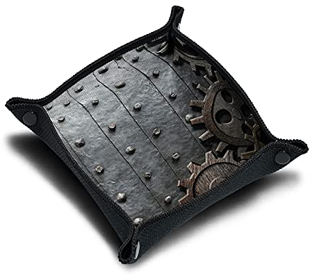 Immersion Würfelteller, Würfelbrett aus Neopren, Würfelschale, Zubehör für Würfelspiele und Gesellschaftspiele, Motiv: Rusty Gears, grau
