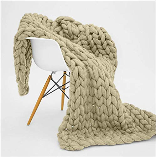RAILONCH Gestrickte Grobe Strickdecke Wolle Kuscheldecke Grobstrick Wolldecke Strickdecke Tagesdecke Überwurf Decke Zuhause Dekor (120×180cm,Beige)