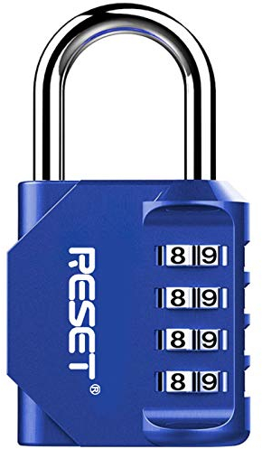 RESET-060 4-stelliges Zahlenschloss, geeignet für Turnhallen, Schulen, Spinde, Torfallen, Zäune, Werkzeugkästen, Hochsicherheit, Blau, 1 Packung