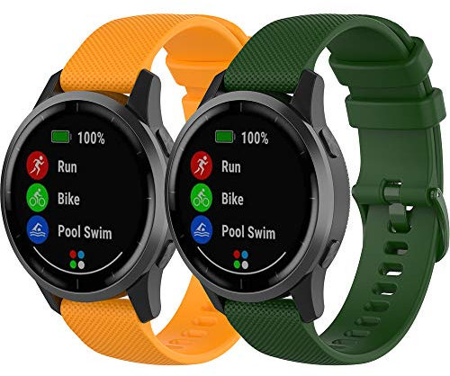 Yikamosi Compatible con Garmin Vivoactive 4 Correa,22MM liberación rápida Silicona Suave Cierre de acero inoxidable Correas de Repuesto para Vivoactive 4/Venu 2,Naranja+Verde Ejército