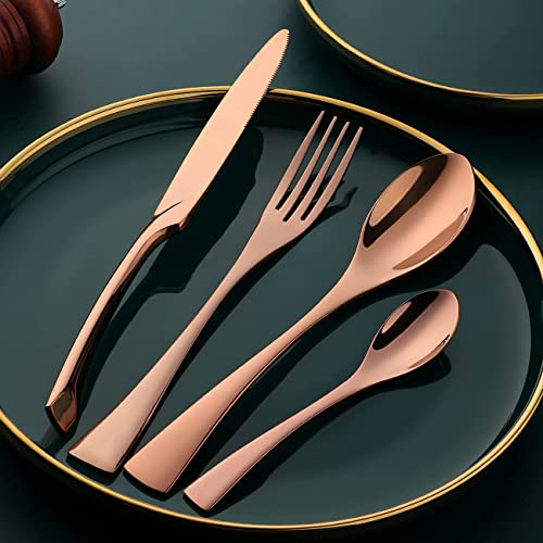 16 Piece Cutlery Set, Buyer Star Cutlery Set Stainless Steel, Tableware with Dinner Knife Fork Spoon Teaspoon for Home Kitchen Restaurant Cafe, Mirror Polished, Dishwasher Safe (Rose Gold)