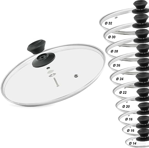 Glasdeckel Ø28 cm - Topfdeckel aus Glas - Pfannendeckel mit Griff aus Bakelit - Kochtopfdeckel UNIVERSAL - hitzebeständiger Deckelgriff aus Bakelit - Universaldeckel Glas