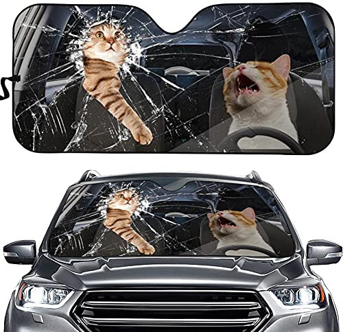 UOIMAG - Parasol para el parabrisas del coche con divertido estampado de gato. Ajuste universal. Protector UV para coche, camión, todocamino y turismo