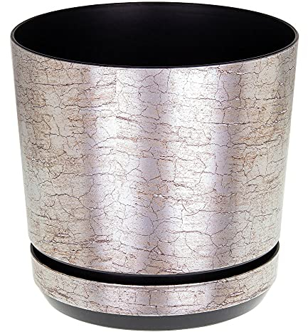 KORAD Indoor Plant Pots, 6 sizes, 25 colours – Antique Silver Small Plant Pot Planter with Drainage Holes and Matching Saucer for All Houseplants – Modern Home Decor Round Flower Pot (18 cm)