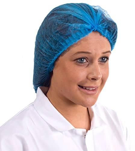 Disposable Elasticated Mob Caps Blue White Hygiene Food Catering Hair Nets Covers (100, Blue)