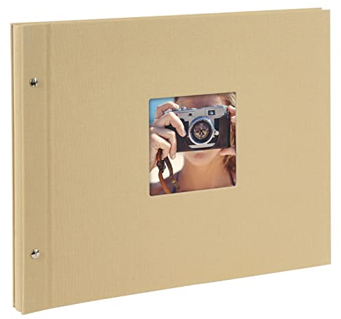 goldbuch 28 606 Schraubalbum Bella Vista Beige, Fotobuch 39 x 31 x 2,5 cm, Foto Album 40 weiße Seiten, Bilderalbum Einband Leinen, Photoalbum mit Fensterausschnitt, Photo Buch Hell-Braun
