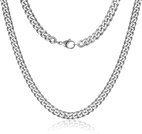 Daisy Philip 4mm CURB Mens Necklace Silver Chain Cuban - Stainless Steel Jewellery - Neck Link Chains for Men Man Women Boys Kids - 18 20 22 24 26 (20)