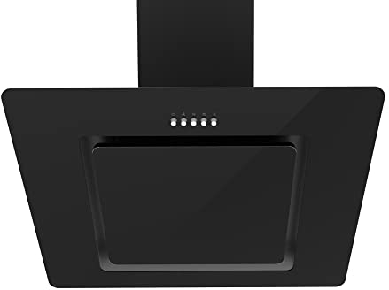 Statesman ACH60BL Angled Cooker Hood Extractor Fan, Chimney Vent Hood with 3 Speed Settings & LED Lights, Washable Grease Filter, 60cm, Energy Rating B, Black Glass
