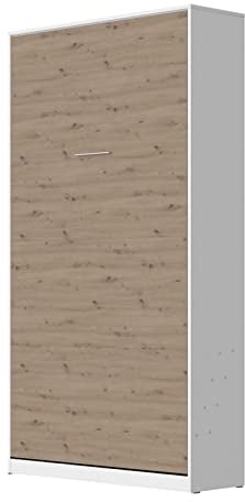 SMARTBett Schrankbett Classic mit Gasdruckfedern 100x200cm Vertikal Weiss/Wildeiche | Wandbett, Wandklappbett fürs Gästezimmer, Büro, Wohnzimmer, Schlafzimmer