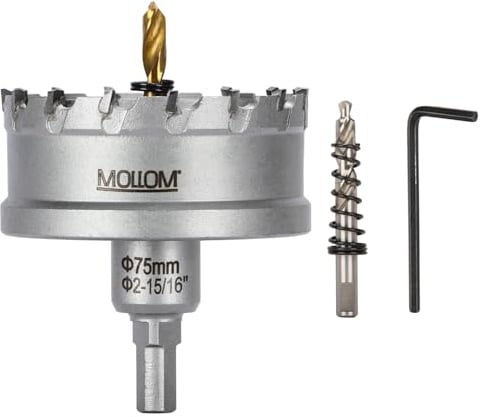 Mollom (75mm | 2-15/16) Sierra de Corona de T.C.T Carburo Broca con 2 Brocas,Punta de carburo de tungsteno para Metal Duro,Acero,Hierro,Cobre,Madear,Latón,Plástico