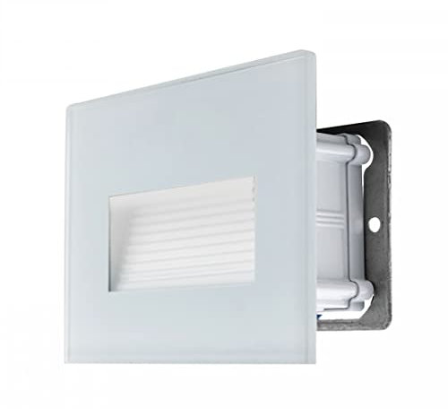 Universo Faretto segnapassi in vetro da esterno lampada da muro IP65 LED 4W ad incasso per scatola cassetta 503 scale giardino viale gradini nero bianco o grigio (4W - Bianco - Luce calda 3000K)