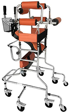 Lauflernhilfen und Rollatoren Gehhilfe Up and Down Zerebralparese-Reha-Übung Verstellbare Gehhilfe for behinderte Erwachsene Reha-Rad Faltbare Gehhilfe (Farbe: Orange)