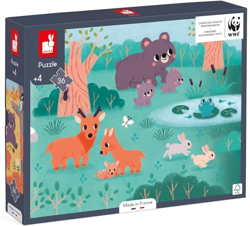Janod - Panoramapuzzle 4 Jahreszeiten - 36 Teile aus FSC-Pappe - Tierpuzzle WWF-Partnerschaft - Ab 4 Jahre, J08645