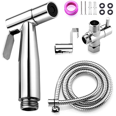 Bidet Sprüher für Toilette, Hanbuluo Handheld Bidet Aufsatz für Toilette mit Schlauch, Hochdruck Bidet Wasserhahn Set für Persönliches Waschen, Reinigung Bad/Mop usw., 304 Edelstahl