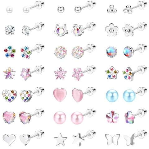 FIOROYAL 21 Paar Hypoallergene Medizinische Ohrstecker - Chirurgenstahl Ohrringe Set für Damen und Mädchen - Bunt Schmetterling Blume Katze Perle Gesundheitsstecker